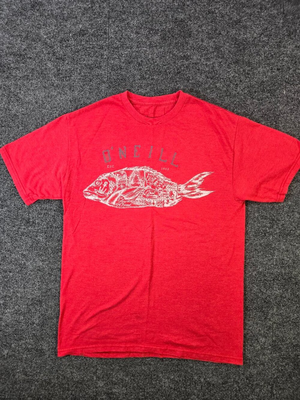 O'Neill T Shirt Mens Medium Red Fish Graphic Short Sleeve Surf Skate Casual Tee